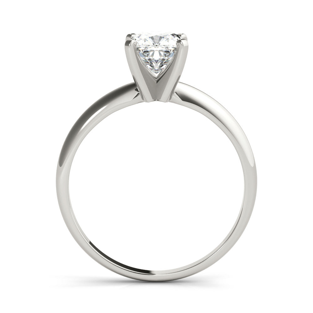 White gold Heart Cut Solitaire Engagement Ring with Round Band and Four-Prong Setting
