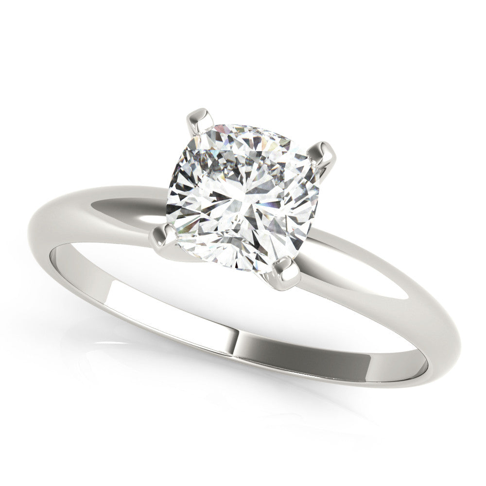 Silver Heart Cut Solitaire Engagement Ring with Round Band and Four-Prong Setting