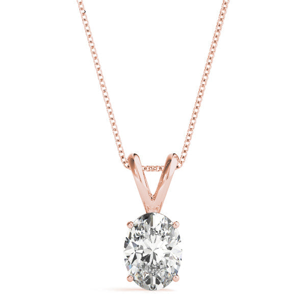 Rose gold Oval Solitaire Diamond Prong Pendant