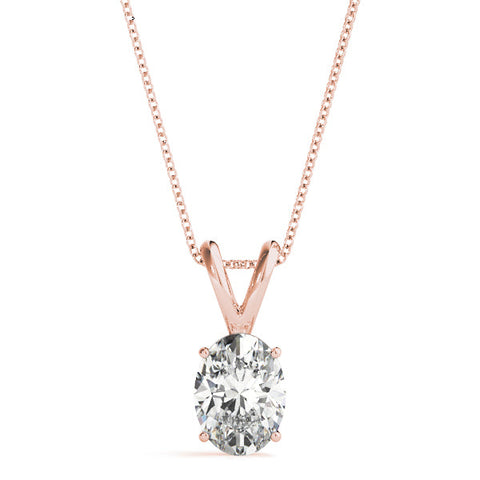 Rose gold Oval Solitaire Diamond Prong Pendant