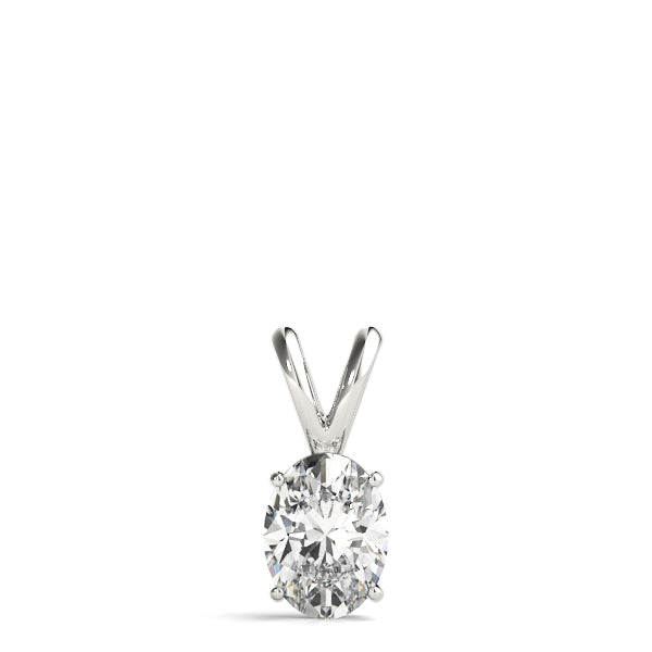 White gold Oval Solitaire Diamond Prong Pendant
