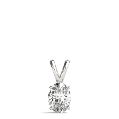 White gold Oval Solitaire Diamond Prong Pendant