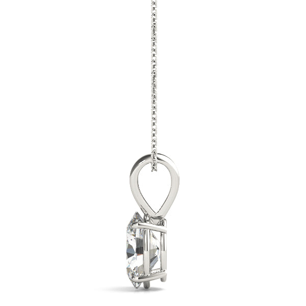 White gold Oval Solitaire Diamond Prong Pendant