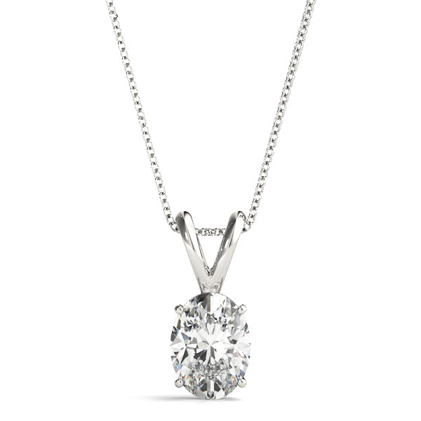 White gold Oval Solitaire Diamond Prong Pendant