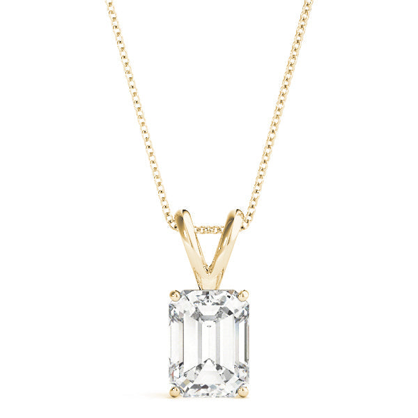 Yellow gold Emerald Cut Solitaire Pendant with Four-Prong Setting