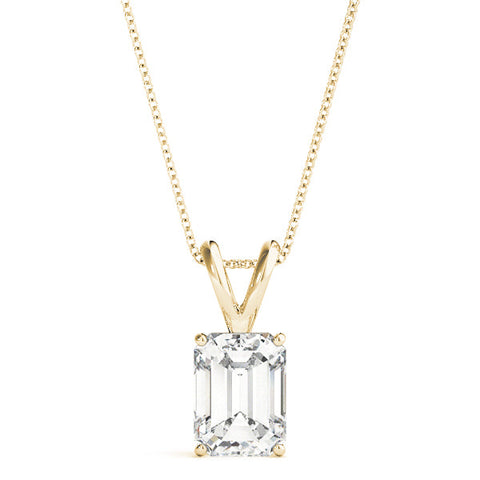 Yellow gold Emerald Cut Solitaire Pendant with Four-Prong Setting