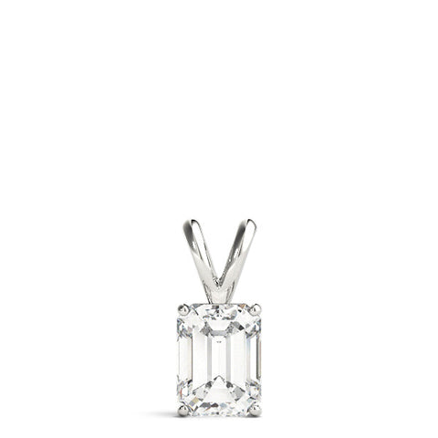 White gold Emerald Cut Solitaire Pendant with Four-Prong Setting