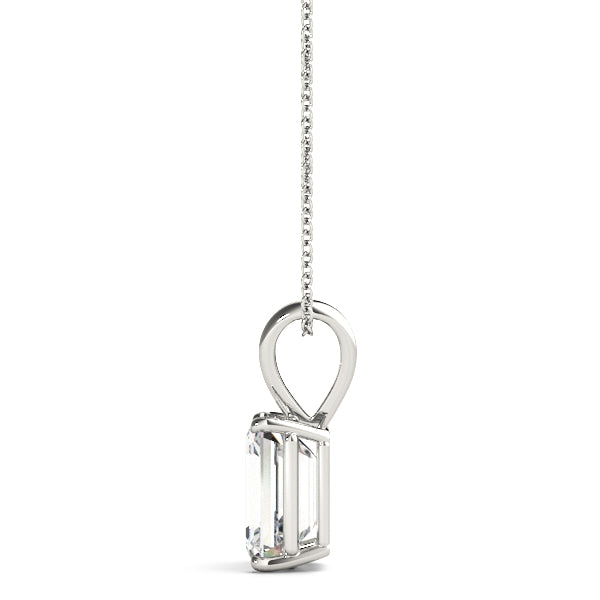 White gold Emerald Cut Solitaire Pendant with Four-Prong Setting