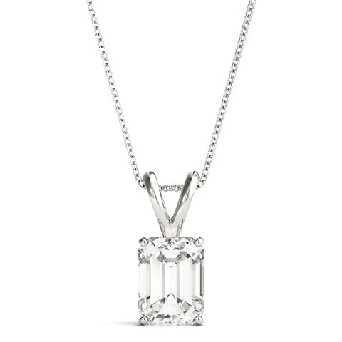 White gold Emerald Cut Solitaire Pendant with Four-Prong Setting