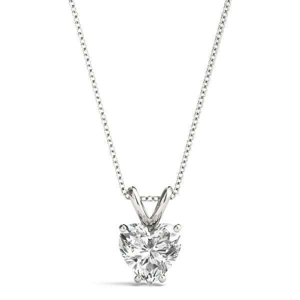 White gold Heart-Shaped Diamond Solitaire Pendant with Four-Prong Setting