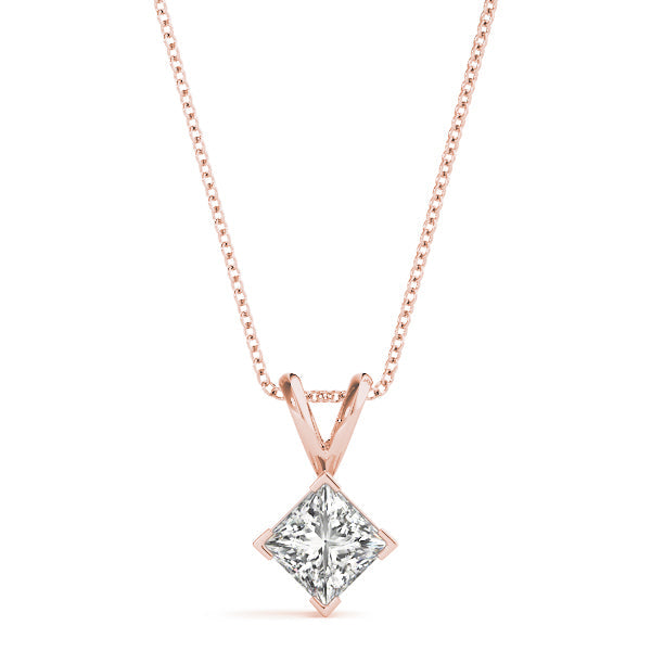 Rose gold Princess Cut Bezel Set Pendant