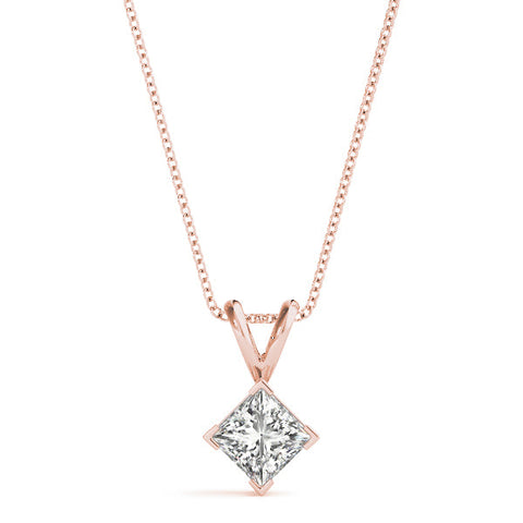 Rose gold Princess Cut Bezel Set Pendant