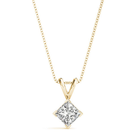 Yellow gold Princess Cut Bezel Set Pendant