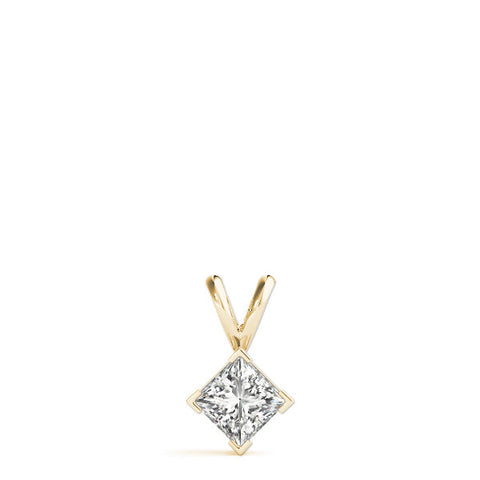 Yellow gold Princess Cut Bezel Set Pendant