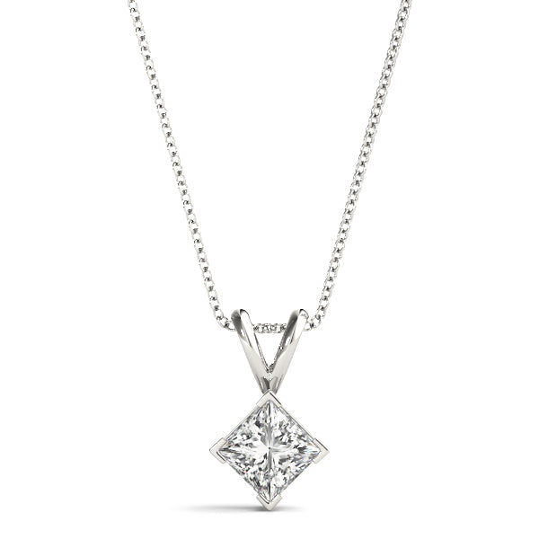 White gold Princess Cut Bezel Set Pendant