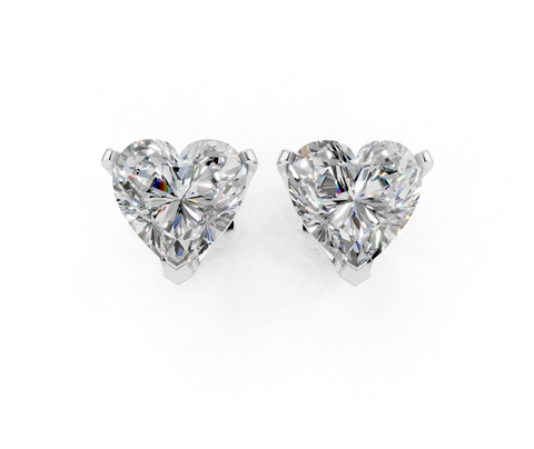Silver Heart Brilliant Diamond Stud Earrings