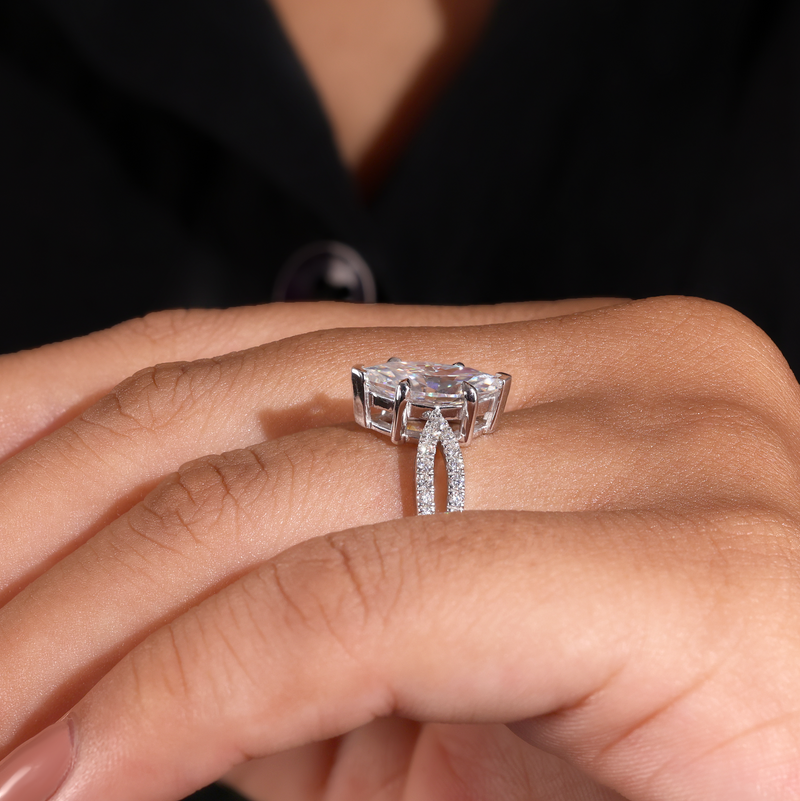 Silver Marquise Cut Elevated Solitaire With Diamond Pavé Twisted Split Shank Engagement Ring