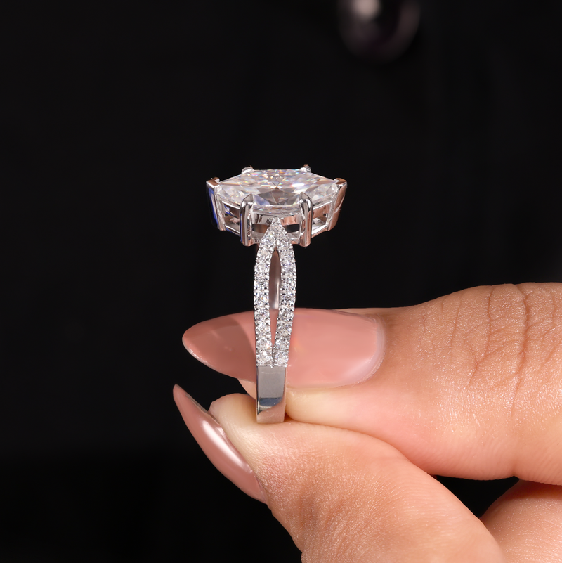 Silver Marquise Cut Elevated Solitaire With Diamond Pavé Twisted Split Shank Engagement Ring