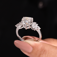White Gold Heart Cut Engagement Ring With Marquise Diamond Floral Side Clusters And Pavé Band