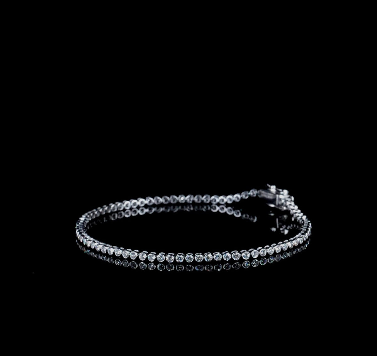 White gold Bezel Set Round Diamond Tennis Bracelet with Box Clasp
