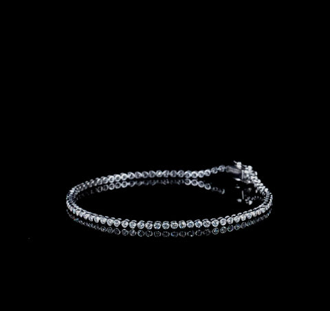White gold Bezel Set Round Diamond Tennis Bracelet with Box Clasp