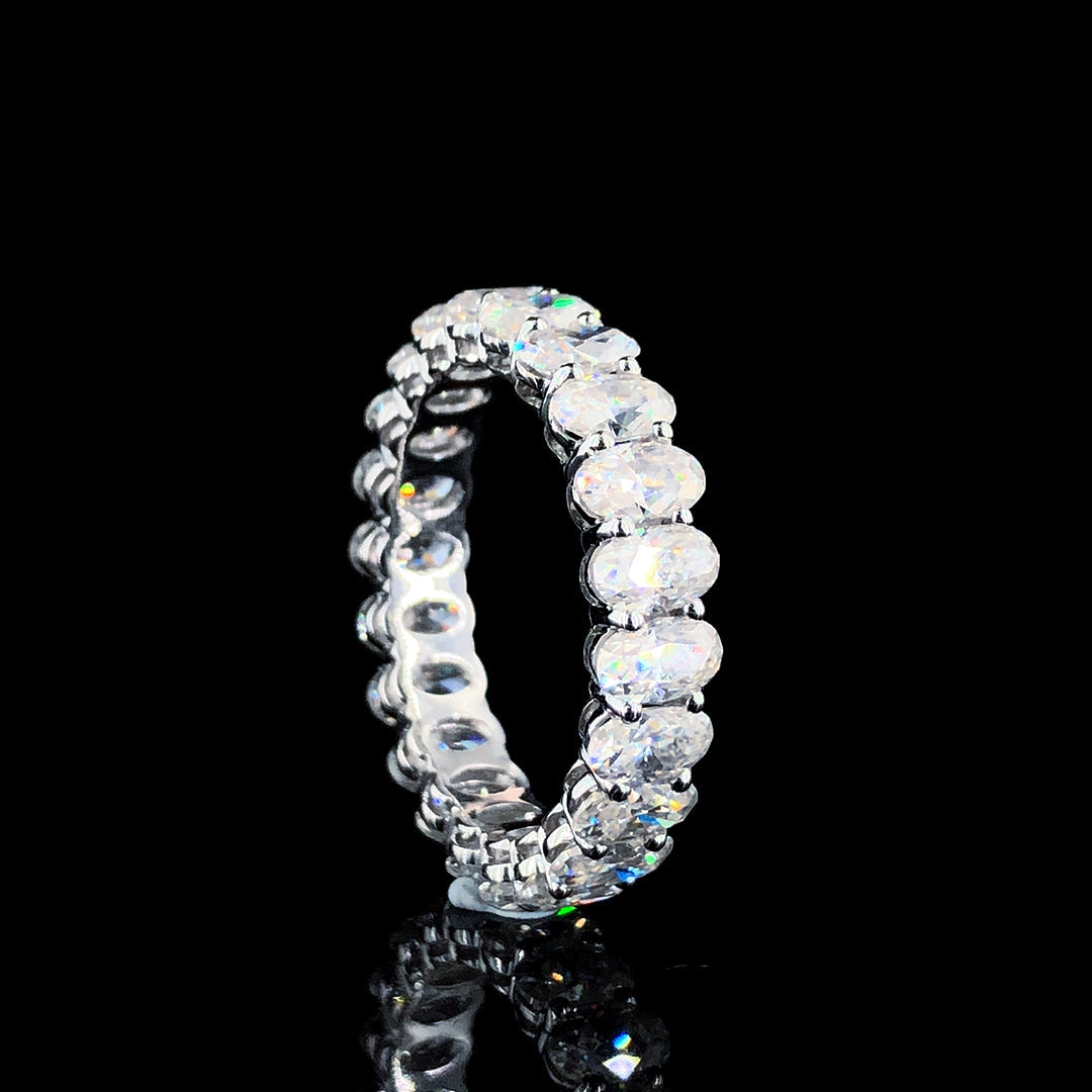 Silver Oval Cut Diamond Eternity Band with Shared Prong Setting
