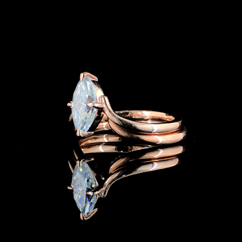 Marquise Solitaire White Gold Ring with Chevron Band and Four-Prong Setting