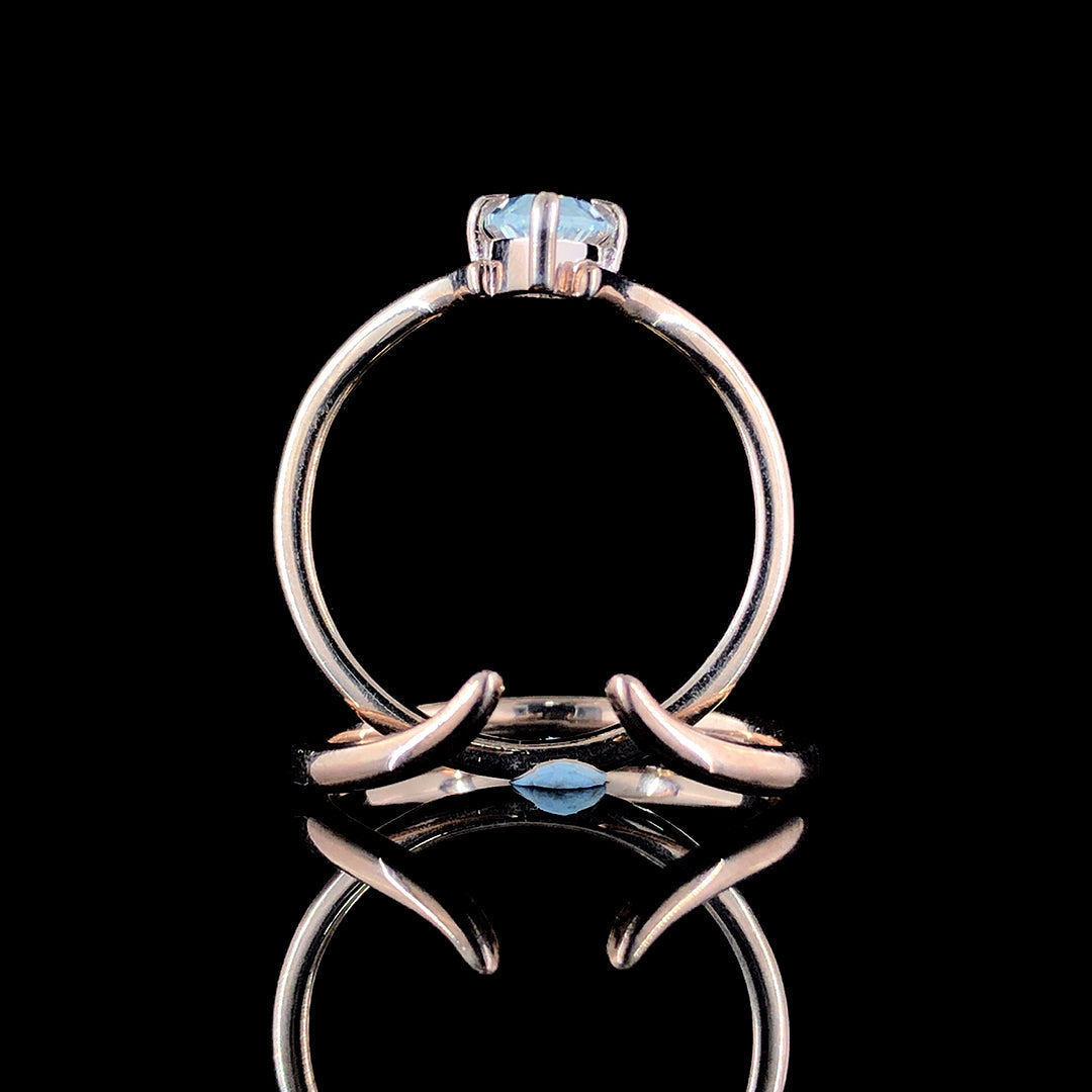 Marquise Solitaire Silver Ring with Chevron Band and Four-Prong Setting