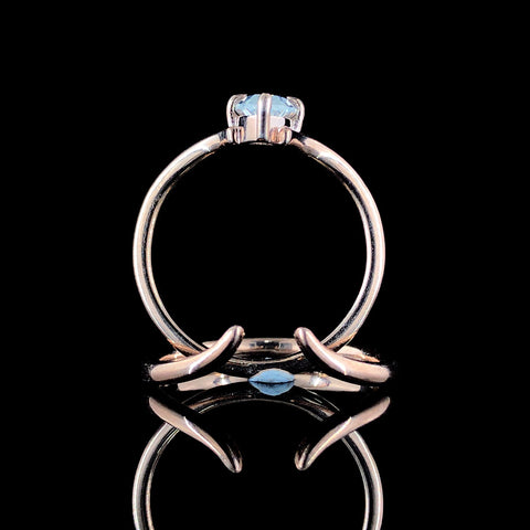 Marquise Solitaire Rose Gold Ring with Chevron Band and Four-Prong Setting