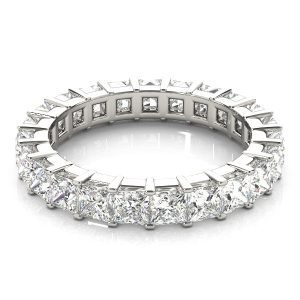 Platinum Princess Cut Diamond Eternity Band with Channel Setting and Shared Prong