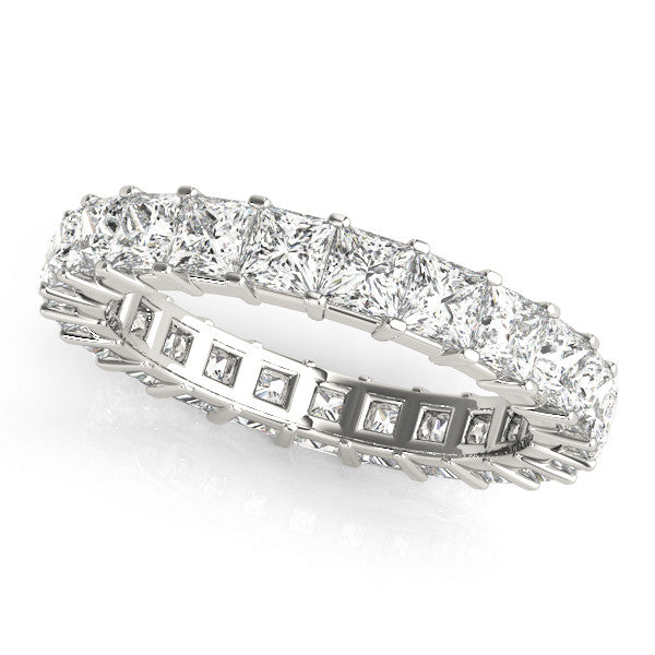 Platinum Princess Cut Diamond Eternity Band with Channel Setting and Shared Prong