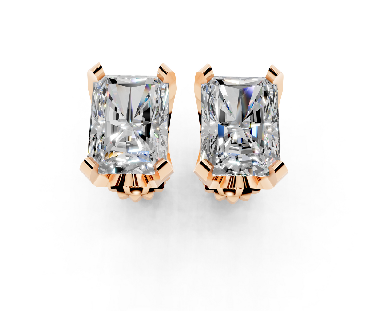 Rose gold Radiant Brilliant Diamond Stud Earring