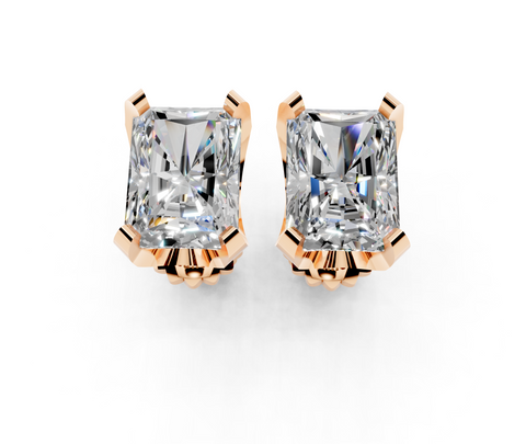 Rose gold Radiant Brilliant Diamond Stud Earring