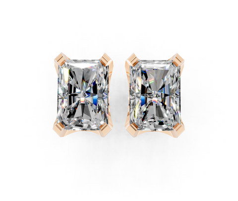 Rose gold Radiant Brilliant Diamond Stud Earring