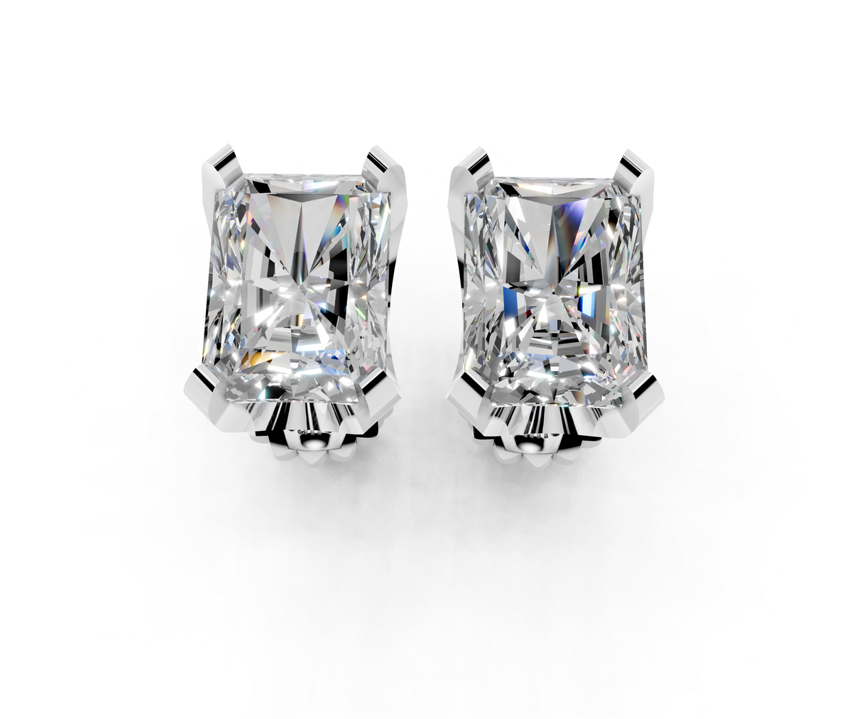 White gold Radiant Brilliant Diamond Stud Earrings