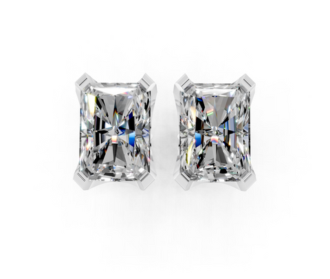 Silver Radiant Brilliant Diamond Stud Earrings