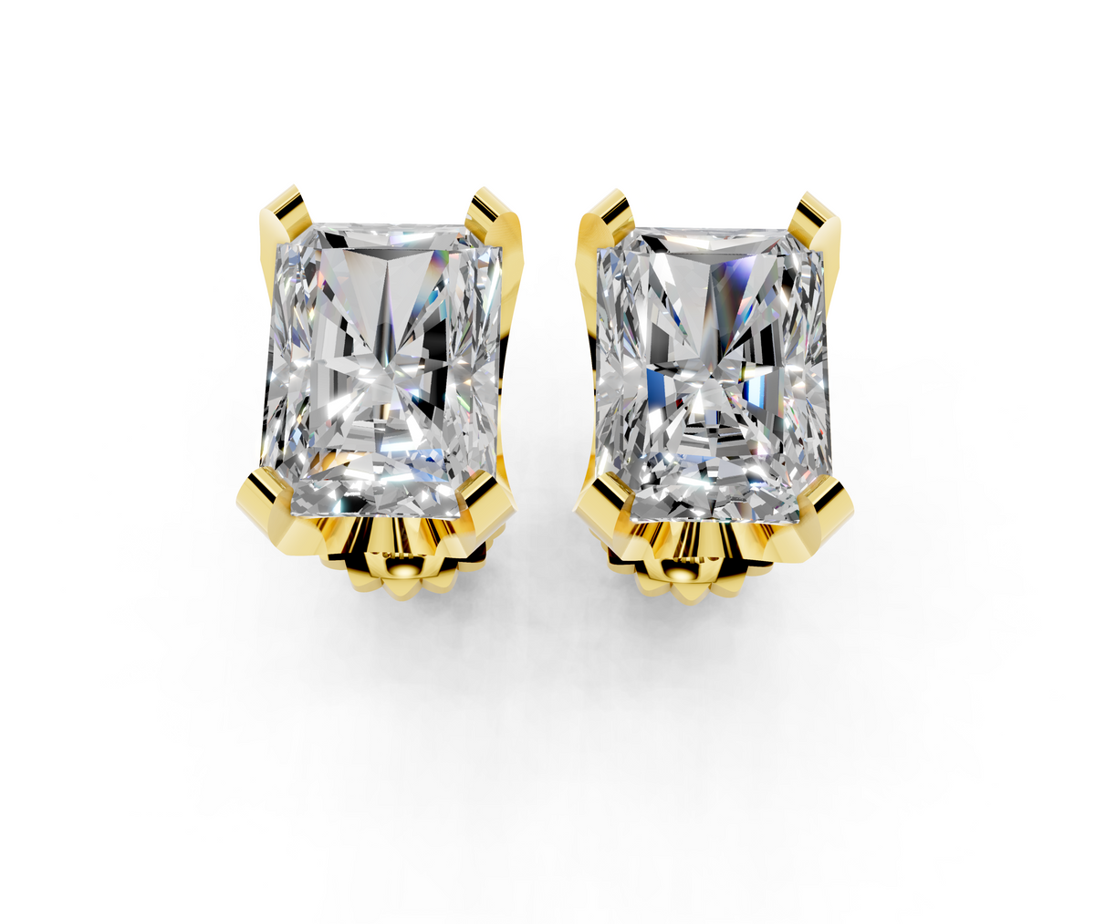 Yellow gold Radiant Brilliant Diamond Stud Earrings