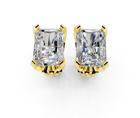 Yellow gold Radiant Brilliant Diamond Stud Earrings