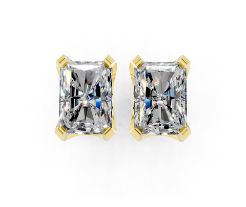 Yellow gold Radiant Brilliant Diamond Stud Earrings