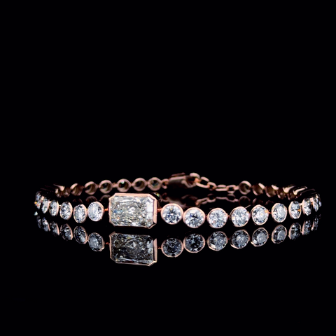 Rose gold Bezel-Set Round Diamond Tennis Bracelet with Radiant Center Diamond