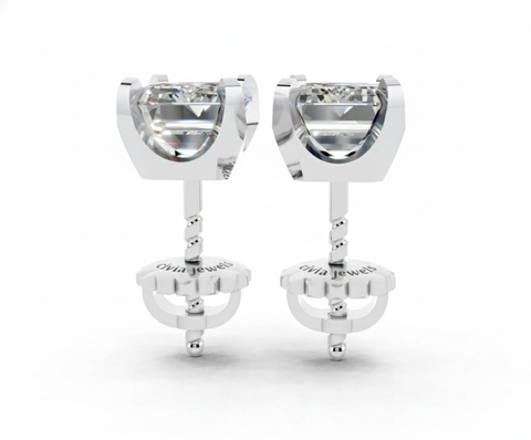 Silver Radiant Brilliant Diamond Stud Earrings