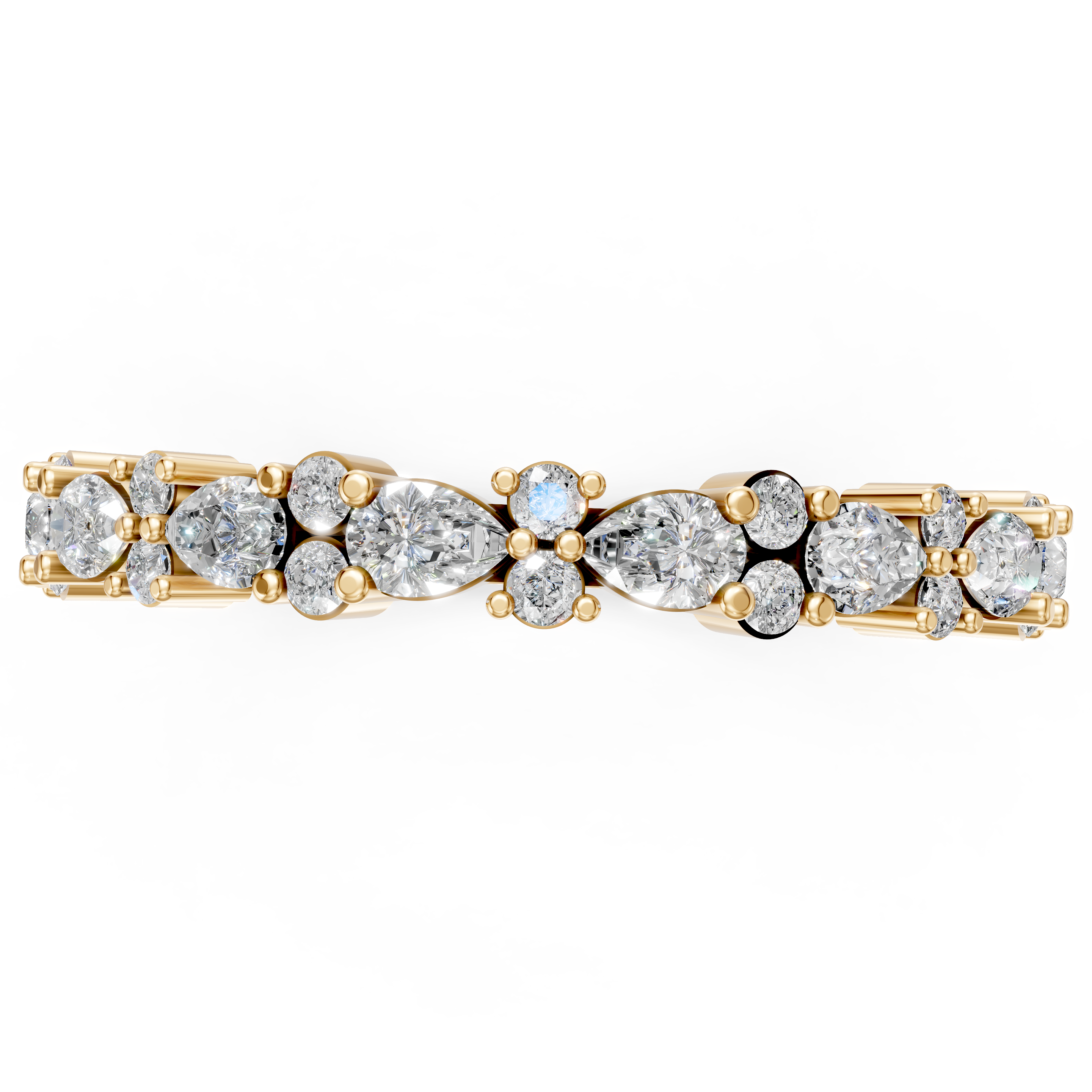 Yellow Gold Pear & Round Diamond Wedding Band