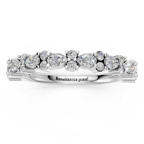 White Gold Pear & Round Diamond Wedding Band