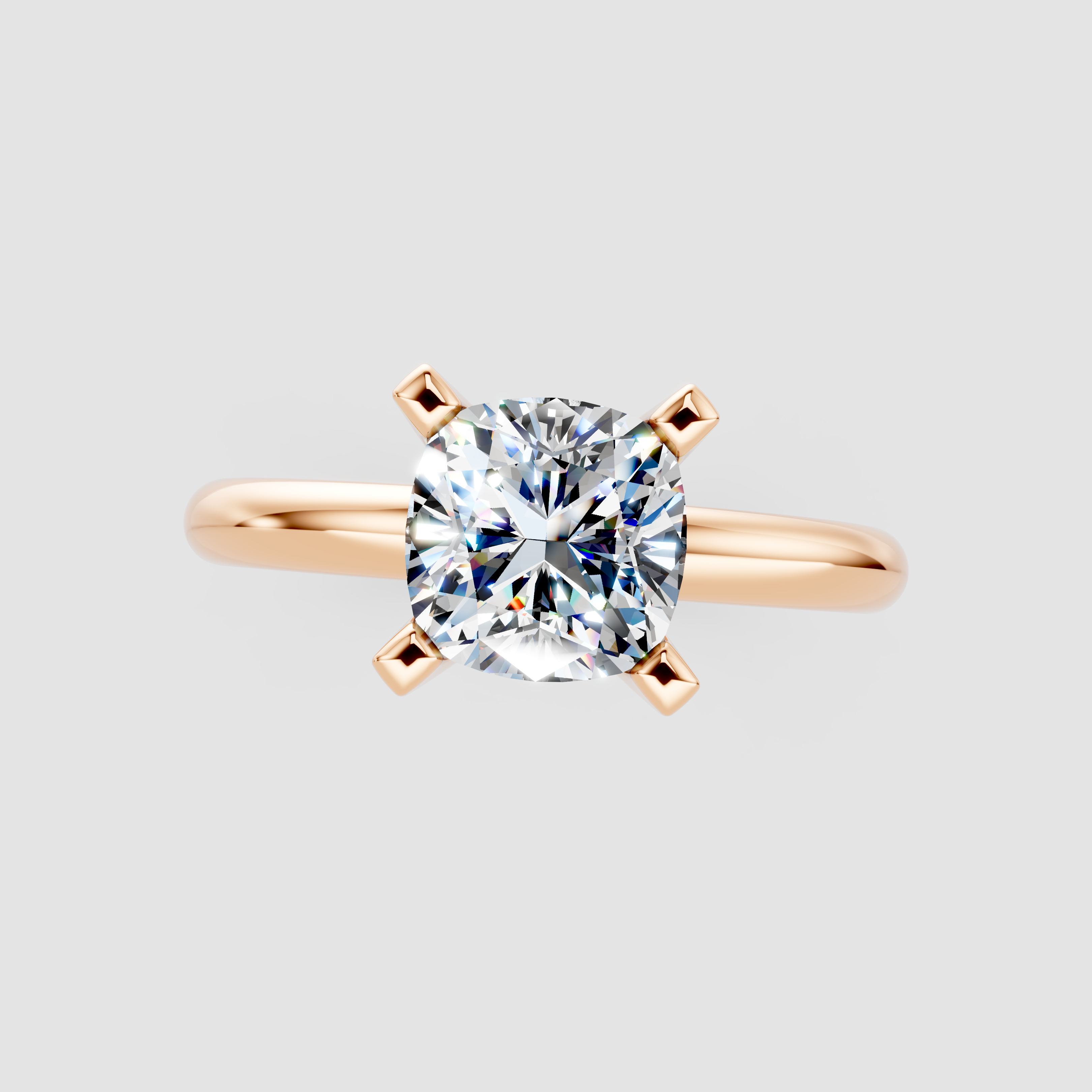 Rose gold Cushion Cut Solitaire Engagement Ring with Round Band and Four-Prong Setting